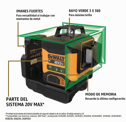 Kit De Nivel Laser Dewalt 3x360 Verde DCLE34031