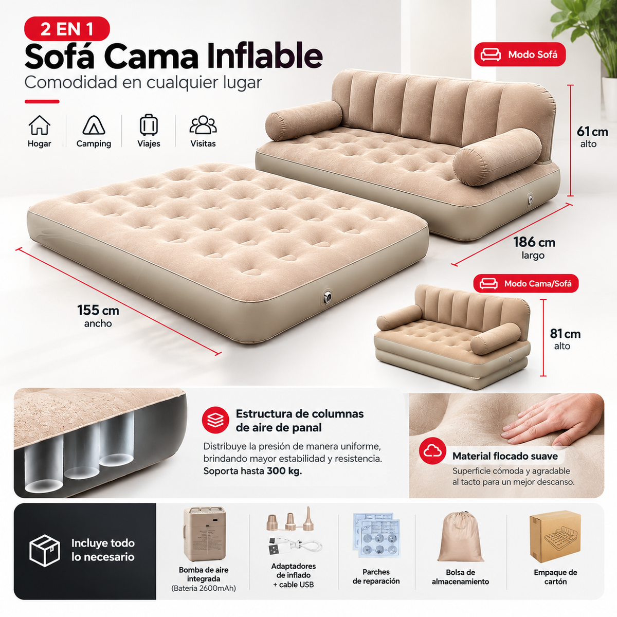 Sofa Cama Autoinflable 2 en 1 – Confort y Practicidad